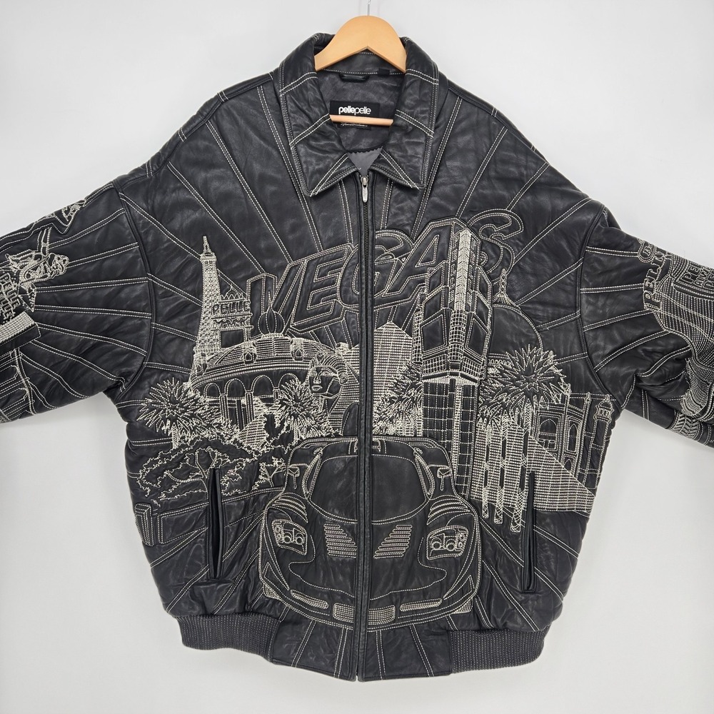 Mens‎ 4XL Pelle Pelle Las Vegas Strip Embroidered Leather Jacket Sin City Nevada
